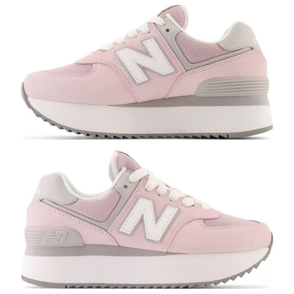 New Balance 574 + Platform Retro Running Shoes / Sneakers -Pink Stone - Picture 1 of 16